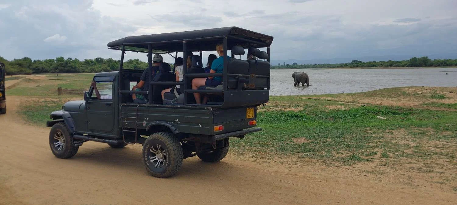 Beautiful sunset over Udawalawe National Park reservoir